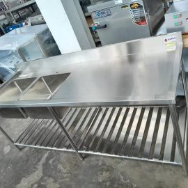 Maple S/Steel Sink Left Side 2 Bowl C/W Overshelf 7FT M-S2B84