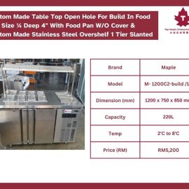 4FT 2 Door Undercounter Chiller Blower System C/W Custom Made S/Steel Overshelf and Build In Food Pan M-1200C2-BUILD/1T